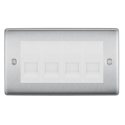 BG Nexus Brushed Steel 4 Gang Master Telephone Socket - White Insert