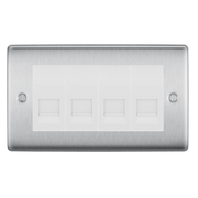BG Nexus Brushed Steel 4 Gang Master Telephone Socket - White Insert by British General (BG-NBSBTM4W)
