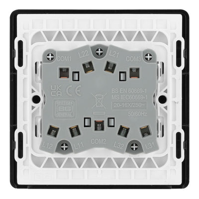 BG Evolve Black Chrome 3 Gang 20A 16AX 2 Way Light Switch PCDBC43B with 35mm Steel Back Box