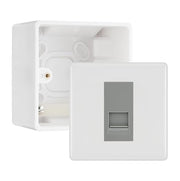 BG White Moulded Single RJ11 Telephone Socket Euro Module with 50mm Back Box - Grey Insert by British General (BG-EMRJ11G-1G-50)