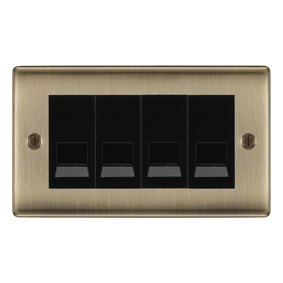 BG Nexus Antique Brass 4 Gang Master Telephone Socket, Screw Terminal - Black Insert by British General (BG-NABBTMS4B)