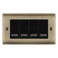 BG Nexus Antique Brass 4 Gang Master Telephone Socket, Screw Terminal - Black Insert