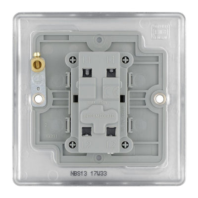 BG Nexus Brushed Steel 20A 16AX Intermediate Light Switch NBS13 with 35mm Steel Back Box
