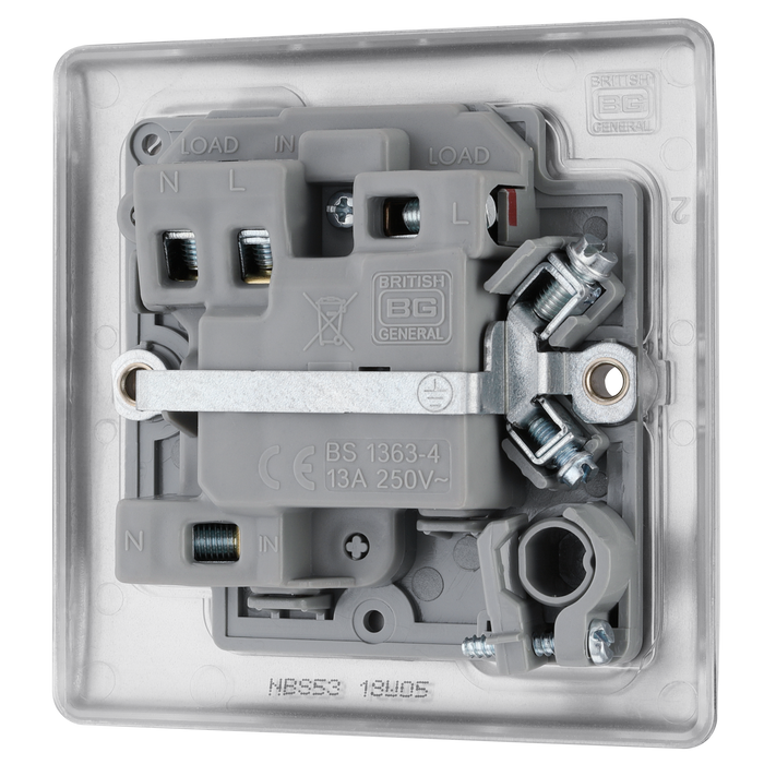 NBS53 Back - This 13A fused and switched connection unit with power indicator from British General provides an outlet from the mains containing the fuse ideal for spur circuits and hardwired appliances.