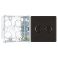 BG Screwless Black Nickel 200W 2 Way Double Trailing Edge Dimmer Switch FBN82 with 35mm Steel Back Box