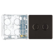 BG Screwless Black Nickel 200W 2 Way Double Trailing Edge Dimmer Switch FBN82 with 35mm Steel Back Box