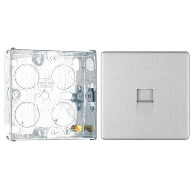 BG Screwless Brushed Steel Single Slave Telephone Socket FBSBTS1 with 25mm Steel Back Box by British General (BG-FBSBTS1+HGS02)