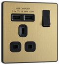 BG Evolve PCDSB21U2B Satin Brass 1 Gang 13A 2x-A Socket-Black Insert