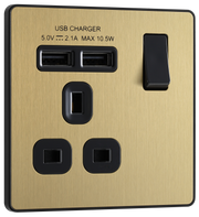 BG Evolve PCDSB21U2B Satin Brass 1 Gang 13A 2x-A Socket-Black Insert by British General (BG-PCDSB21U2B-Shopify-SA_1)