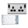 BG Nexus Brushed Steel 13A 2G DP Outboard Switched Socket NBS22DPOBB with 25mm Steel Back Box by British General (BG-NBS22DPOBB+HGS04)