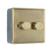 BG Nexus Antique Brass 200W 2 Way Trailing Edge Double Dimmer Switch with Surface Pattress Back Box by British General (BG-NAB82+MC501)