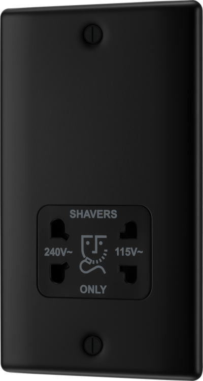 BG NFB20B Nexus Metal Matt Black 115-240V Dual Voltage Shaver Socket