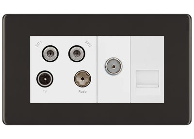 BG Screwless Black Nickel Quadplex Combination TV Socket FBN69W by British General (BG-FBN69W)