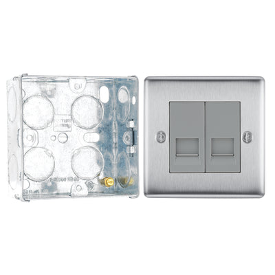 BG Nexus Brushed Steel 2 Gang RJ11 Double Data Outlet NBSRJ112 with 35mm Steel Back Box