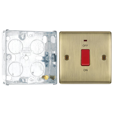 BG Nexus Antique Brass 45A DP Single Plate + Neon NAB74 with 25mm Steel Back Box by British General (BG-NAB74+HGS02)