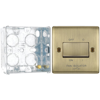 BG Nexus Antique Brass 10A Triple Pole Fan Isolator Switch NAB15 with 35mm Steel Back Box