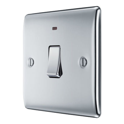 BG Nexus Metal Polished Chrome 20A DP Single Switch NPC31 with 25mm Steel Back Box