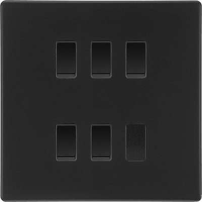 BG Matt Black Screwless 5 Gang Intermediate Light Switch Custom Grid + Back Box by British General (BG-SCL-MB-5G-CUSTOM-5x INT SWITCH)