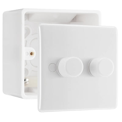 BG Nexus 2 Gang 200W 2 Way Trailing Edge Dimmer Switch & 50mm Pattress Back Box by British General (BG-882+877)