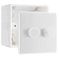 BG Nexus 2 Gang 200W 2 Way Trailing Edge Dimmer Switch & 50mm Pattress Back Box