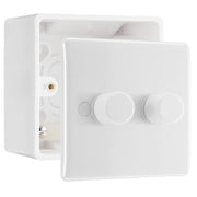 BG Nexus 2 Gang 200W 2 Way Trailing Edge Dimmer Switch & 50mm Pattress Back Box by British General (BG-882+877)