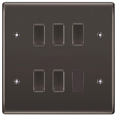 BG Black Nickel 5 Gang Intermediate Custom Grid Light Switch with Back Box Included by British General (BG-NEXUS-BN-5G-CUSTOM-5x-INT-SWITCH)