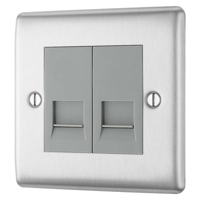 BG Nexus Brushed Steel Double Slave Telephone Socket NBSBTS2 with 35mm Steel Back Box