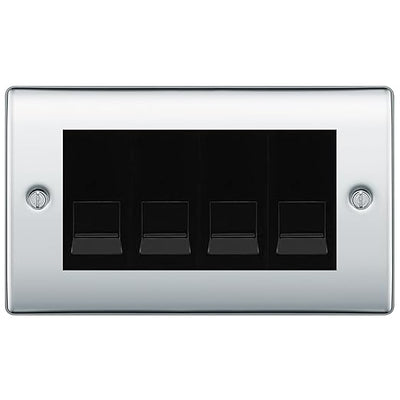 BG Nexus Polished Chrome 4 Gang IDC Secondary Telephone Socket - Black Insert by British General (BG-NPCBTS4B)