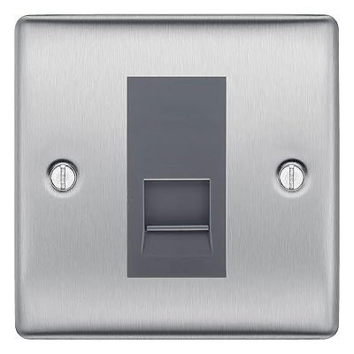 BG Nexus Brushed Steel Single Secondary Telephone Socket, Screw Terminal - Grey Insert by British General (BG-NBSEMS1+EMBTSSG)