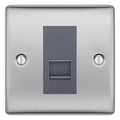 BG Nexus Brushed Steel Single Secondary Telephone Socket, Screw Terminal - Grey Insert