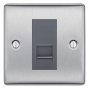 BG Nexus Brushed Steel Single Secondary Telephone Socket, Screw Terminal - Grey Insert by British General (BG-NBSEMS1+EMBTSSG)