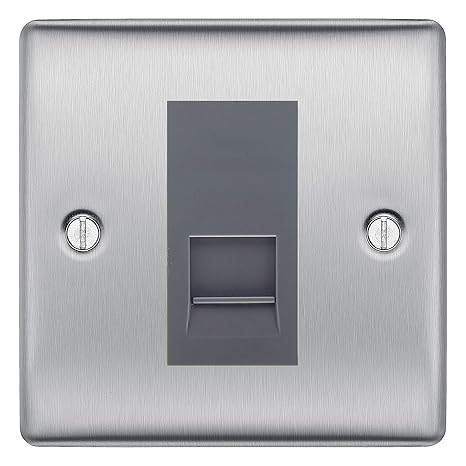BG Nexus Brushed Steel Single Secondary Telephone Socket, Screw Terminal - Grey Insert
