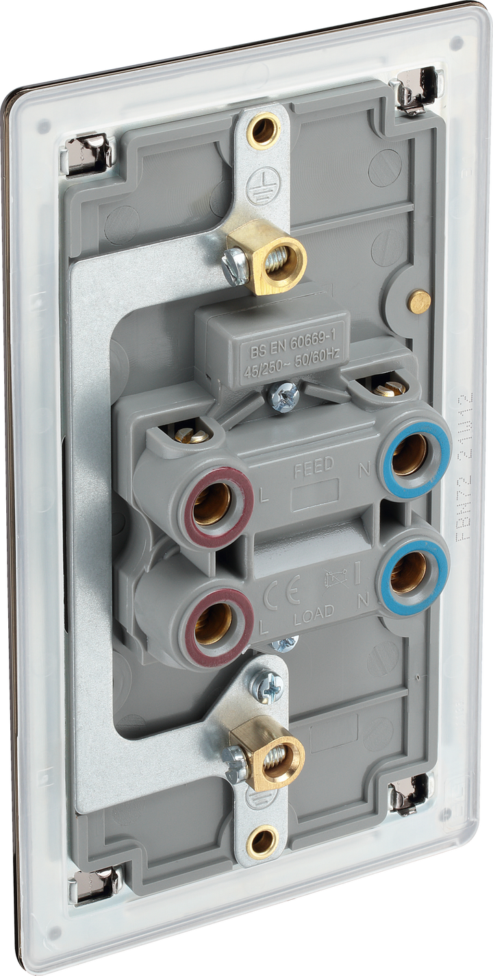 BG-FBN74 Back - This 45A double pole switch with indicator from British General is ideal for use with cookers and has a large mounting plate measuring 146mm high x 86mm wide.