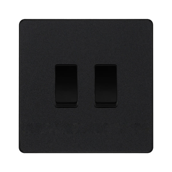 BG Evolve Matt Black 2 Gang Intermediate Custom Grid Light Switch