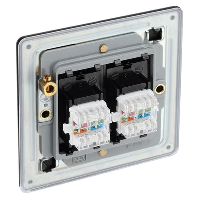 BG Screwless Matt Black RJ45 Double Telephone Socket FFBRJ452 with 25mm Steel Back Box