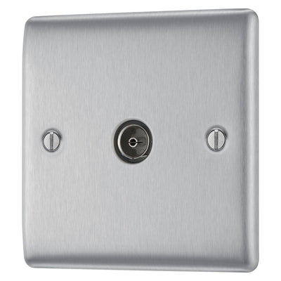 BG Nexus Brushed Steel Single Co-Axial Socket NBS60 With 35mm Steel Back Box