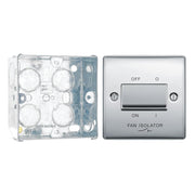 BG Nexus Polished Chrome 10A Triple Pole Fan Isolator Switch NPC15 with 35mm Steel Back Box