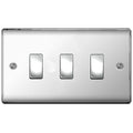 BG Polished Chrome 3 Gang light Switch in Double Format Custom Grid Mirror