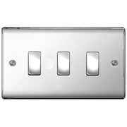 BG Polished Chrome 3 Gang light Switch in Double Format Custom Grid Mirror by British General (BG-NEXUS-PC-3G-CUSTOM-LIGHT-SWITCH)