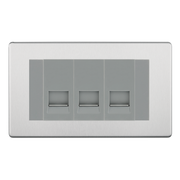 BG Screwless Brushed Steel 3 Gang Secondary Telephone Socket, Screw Terminal - Grey Insert by British General (BG-FBS3GEMBTSSG)