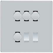 BG Screwless Polished Chrome 6 Gang Light Switch 4x Trailing Edge LED Dimmer, 1x Intermediate, 1x 2-Way Switch by British General (BG-SCRL-PC-6G-4x-Dimmer-1x-INT-1x-2Way)