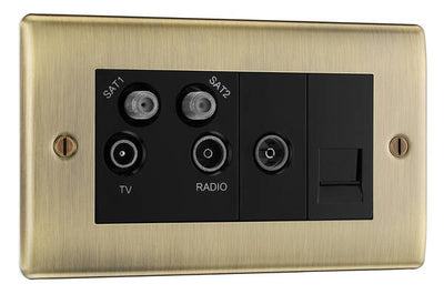 BG NAB69 Nexus Metal | Antique Brass | Quadplex 2x Satellite BT and Co-Axial Socket by British General (BG-NAB69)
