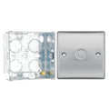BG Nexus Brushed Steel 200W 2 Way Trailing Edge Single Dimmer Switch NBS81 with 35mm Steel Back Box