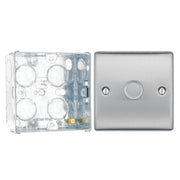 BG Nexus Brushed Steel 200W 2 Way Trailing Edge Single Dimmer Switch NBS81 with 35mm Steel Back Box