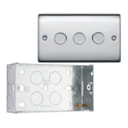 BG Nexus Polished Chrome 3 Gang 200W 2 Way Trailing Edge Push Type Dimmer Switch NPC83 with 35mm Steel Back Box