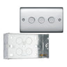 BG Nexus Polished Chrome 3 Gang 200W 2 Way Trailing Edge Push Type Dimmer Switch NPC83 with 35mm Steel Back Box