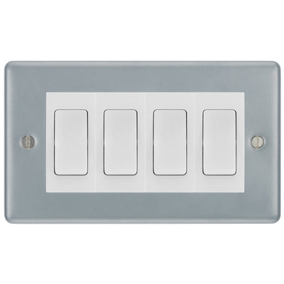 BG Metal Clad 4 Gang 20AX 2 Way Light Switch - White Insert