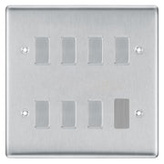BG Brushed Steel 7 Gang Intermediate Custom Grid Light Switch with Back Box Included by British General (BG-NEXUS-BS-7G-CUSTOM-7x-INT-SWITCH)