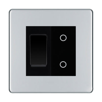 BG Polished Chrome Screwless 2 Gang Custom Switch 1x 2 Way Switch 1x Secondary Touch Dimmer Black Inserts by British General (BG-SL-PC-2G-1x-2WAY-SWITCH-1x-STD-BI)