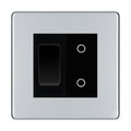 BG Polished Chrome Screwless 2 Gang Custom Switch 1x 2 Way Switch 1x Secondary Touch Dimmer Black Inserts
